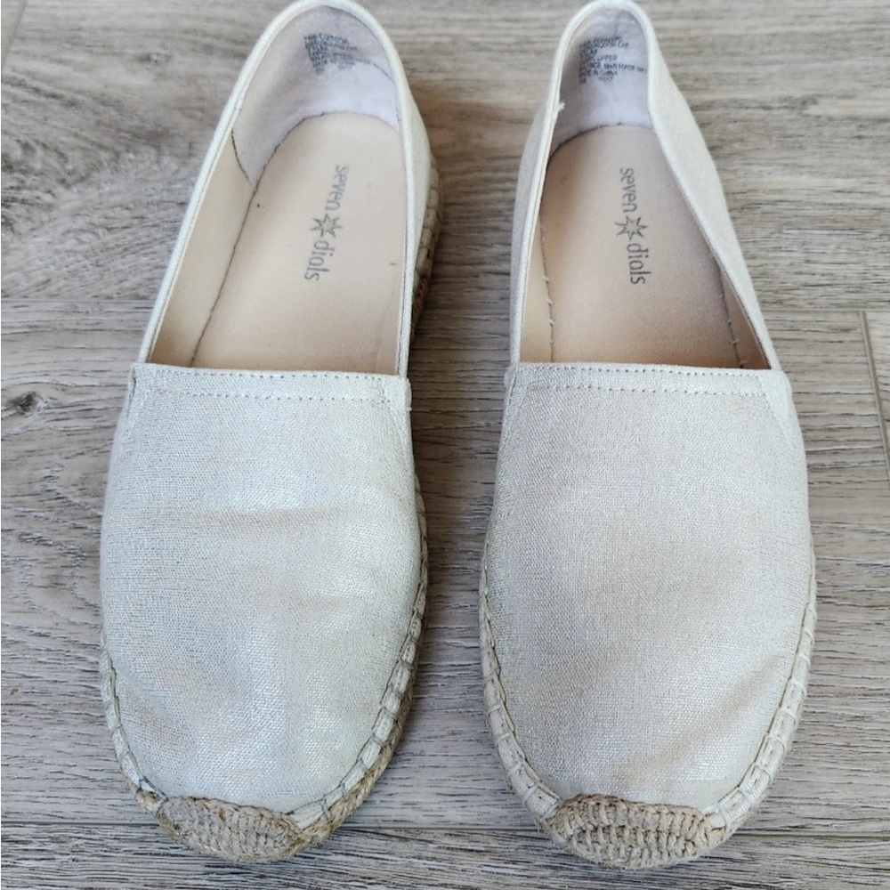 NWOT Seven Dials Hildie Gold Metallic Cream Espadrille Flats Womens 7.5 / 8